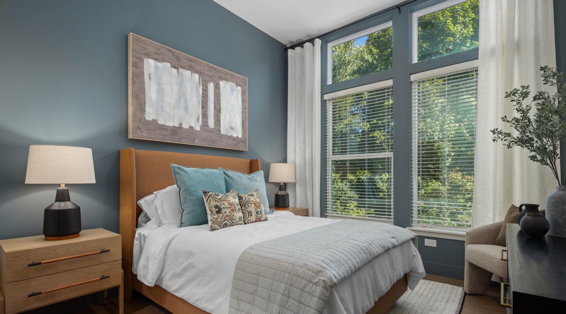 Spacious bedroom at Mira Raleigh luxury apartments in Downtown Raleigh, NC