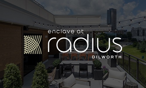 Enclave at Radius an outdoor patio and a logo