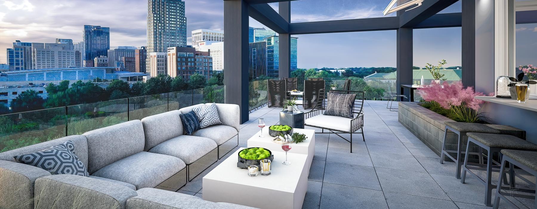rooftop terrace with city views