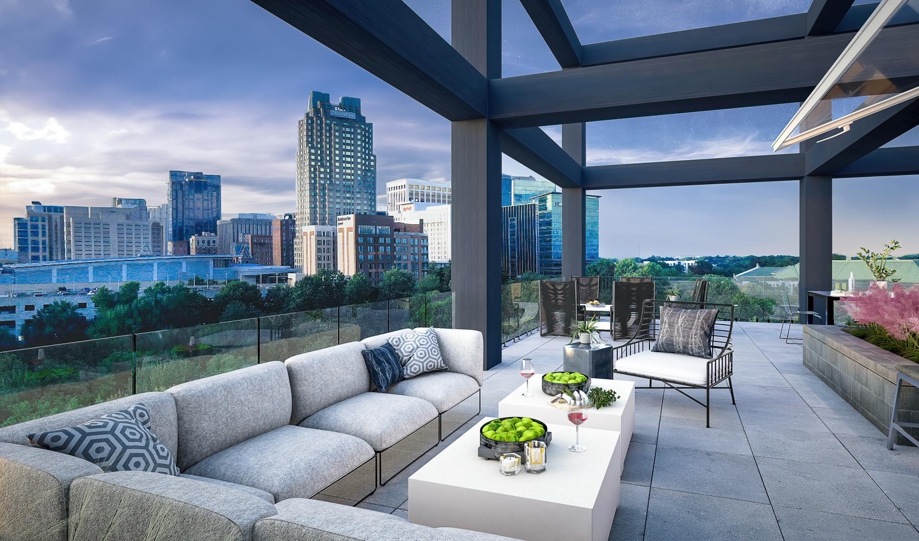 rooftop terrace with city views
